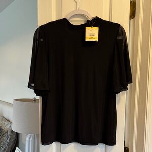 Anne Klein Black Mesh Sleeve Top